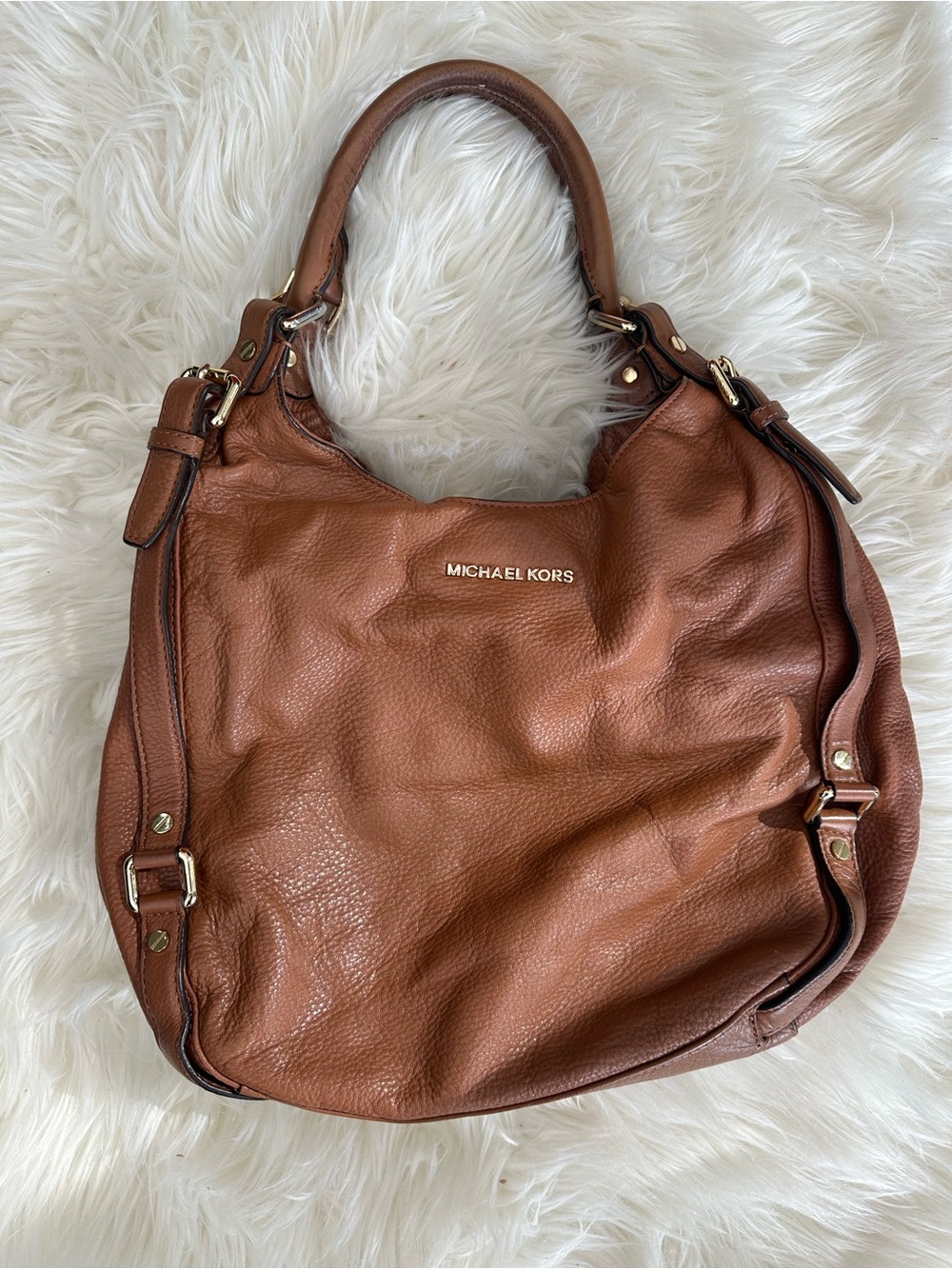 Michael Kors Cognac Pebbled Leather Shoulder Bag